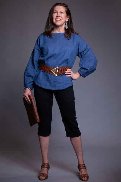 Super Sleeve Linen Top - Faded Royal Blue
