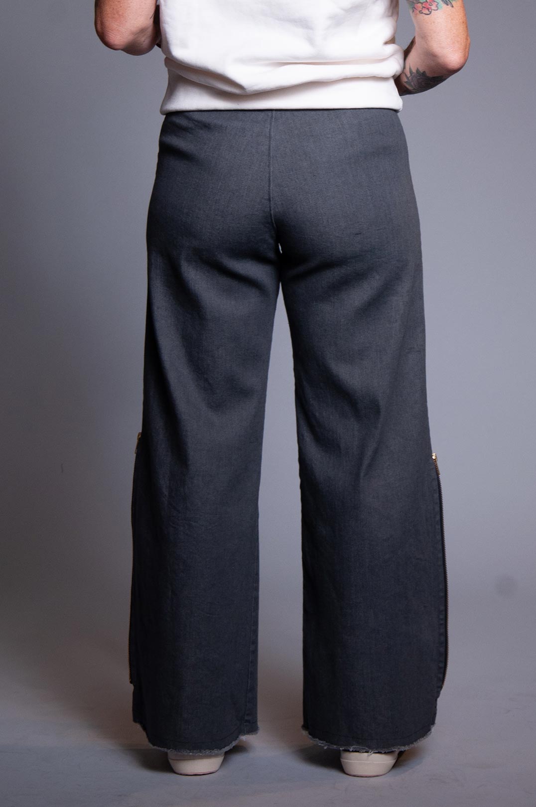 Wide Leg Zip Pant - Steel Denim