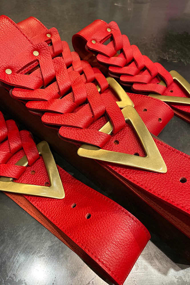 Triangle Interlock Belt - Red Leather