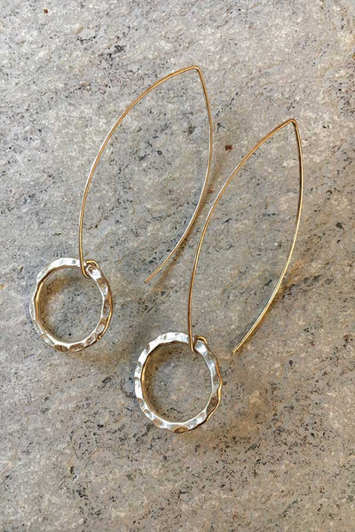 Wheel Drop Earrings - Silver Hammer texture with long ear wire