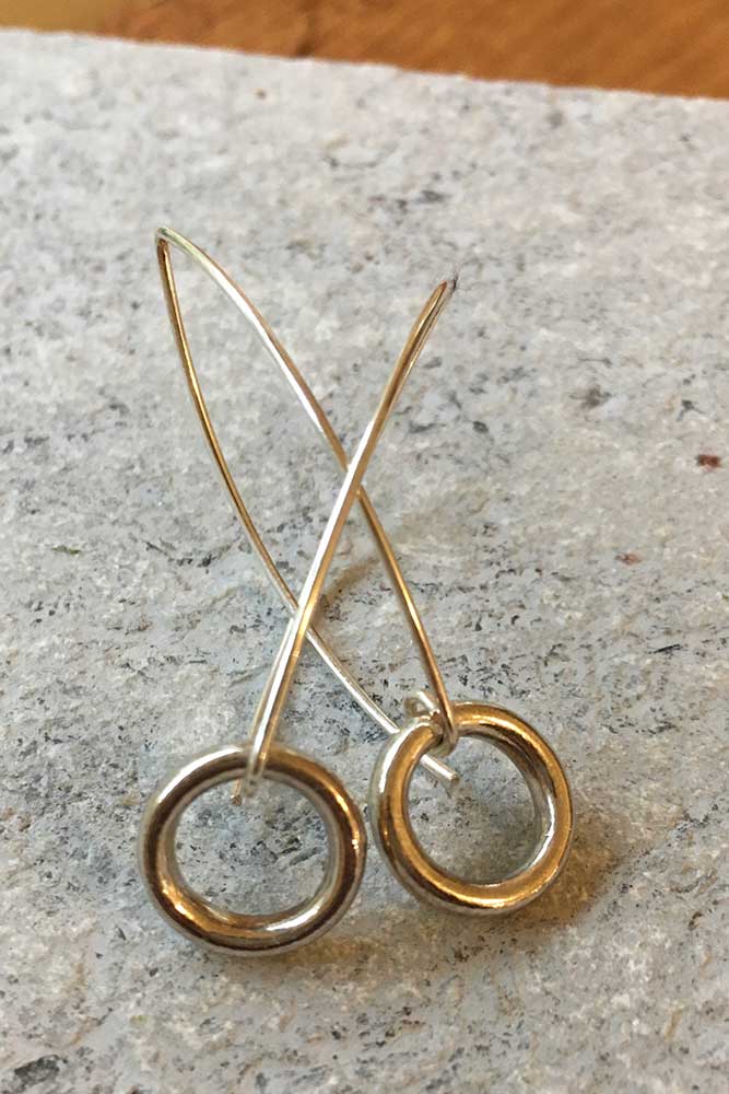 Wheel Drop Earring - Smooth Silver with Long Ear wire