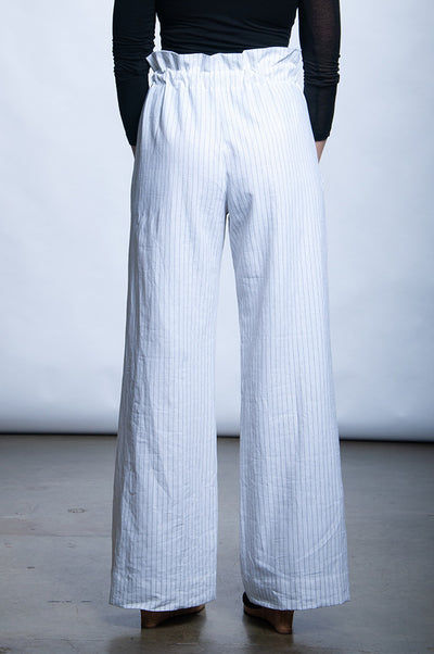 Paper Bag Pant - Cream Linen Stripe