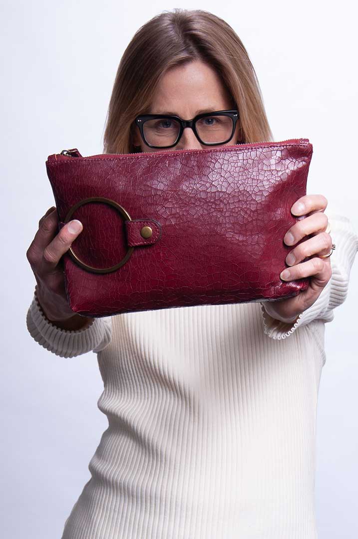 Ring Clutch - Burgundy Leather Crackle