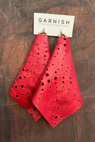 Scarflette Earrings - Red Perforated Leather