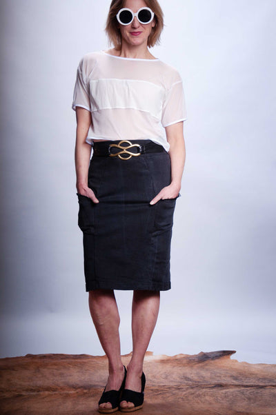 Sloan Skirt - Distressed Black Denim
