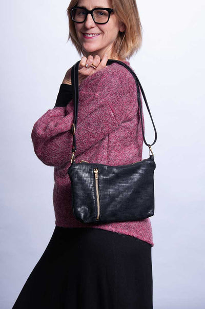 Switch hitter handbag - Textured black leather