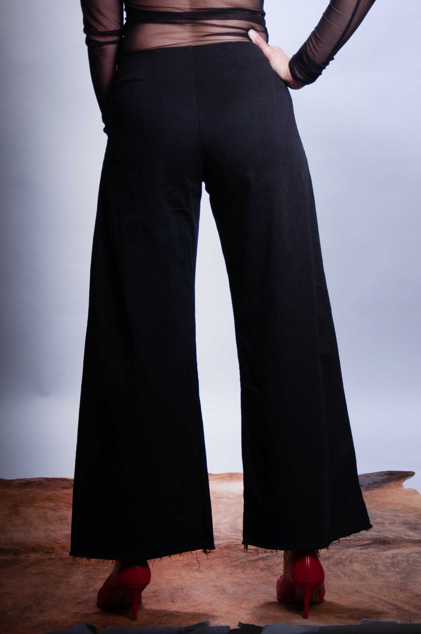 Wide Leg Zip Pant - Faded Black Denim