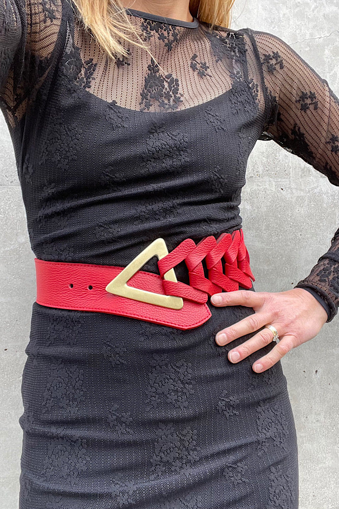 Triangle Interlock Belt - Red Leather